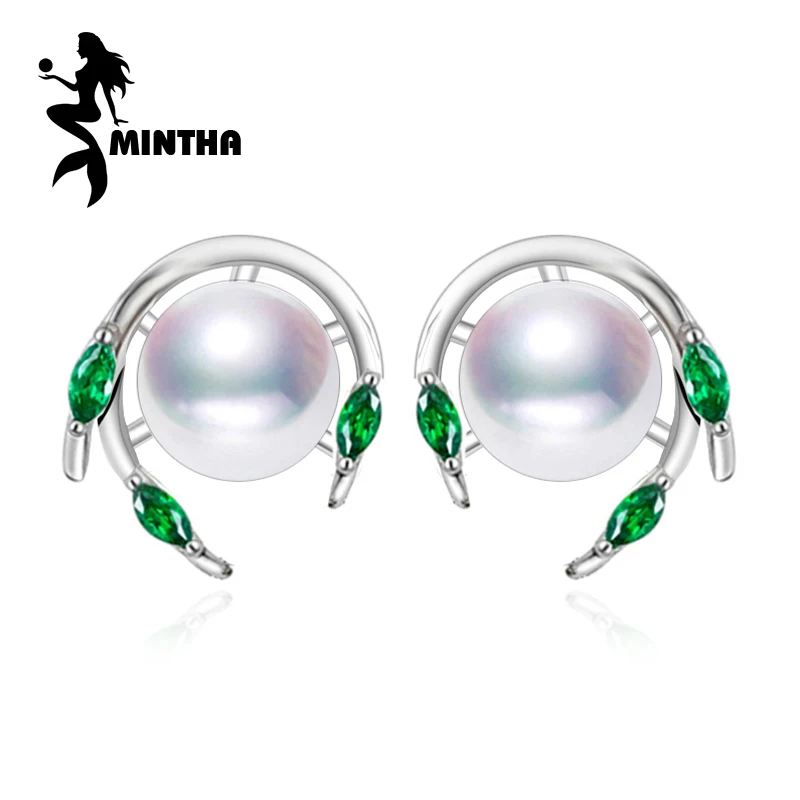 Женские серьги гвоздики с изумрудами MINTHA зеленым драгоценным камнем свадебные
