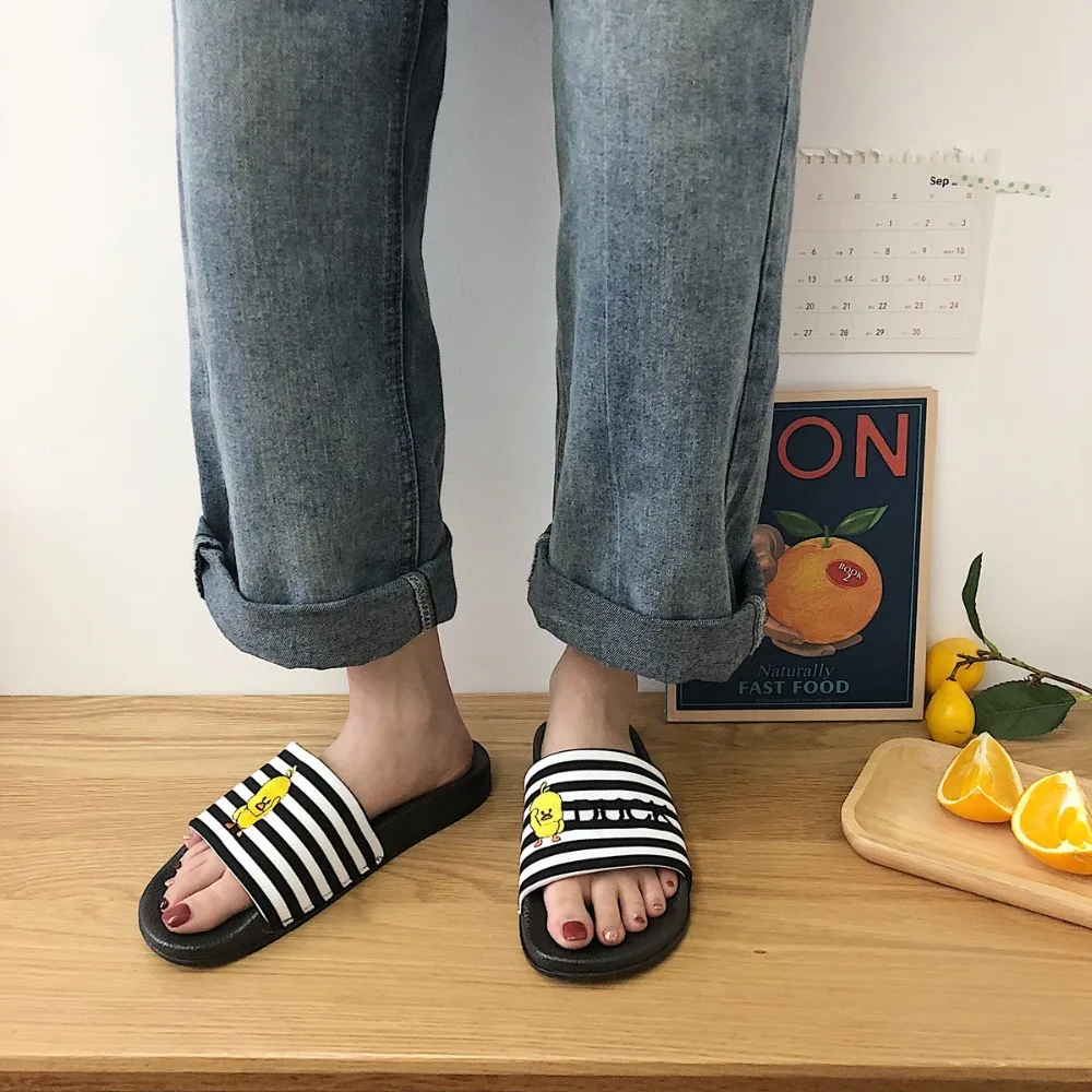 Летние женские сандалии в полоску с изображением утки | Обувь
