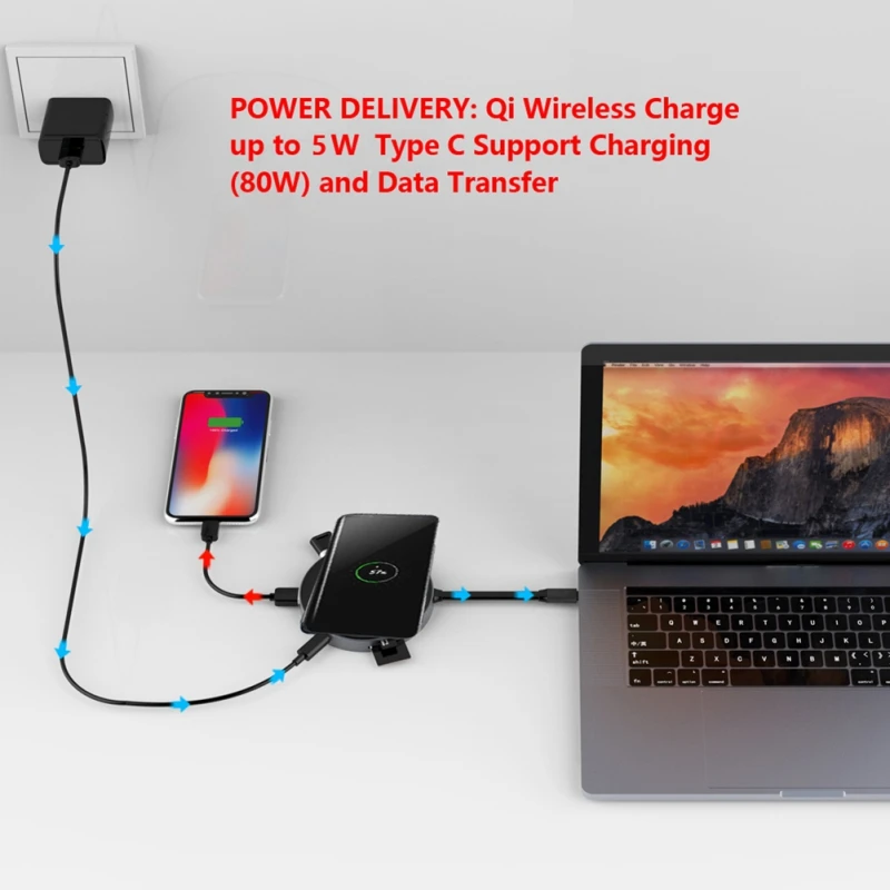 Портативный многофункциональный USB C концентратор адаптер 4K HDMI выход QI Type