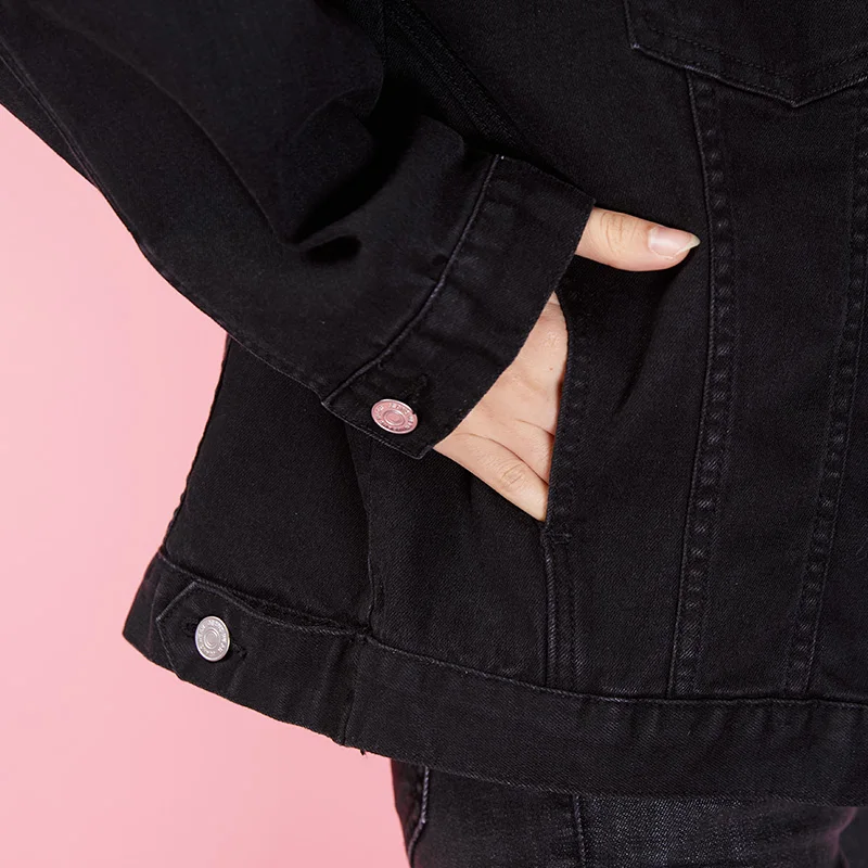 Женская джинсовая куртка бойфренда LEIJIJEANS черная классическая повседневная