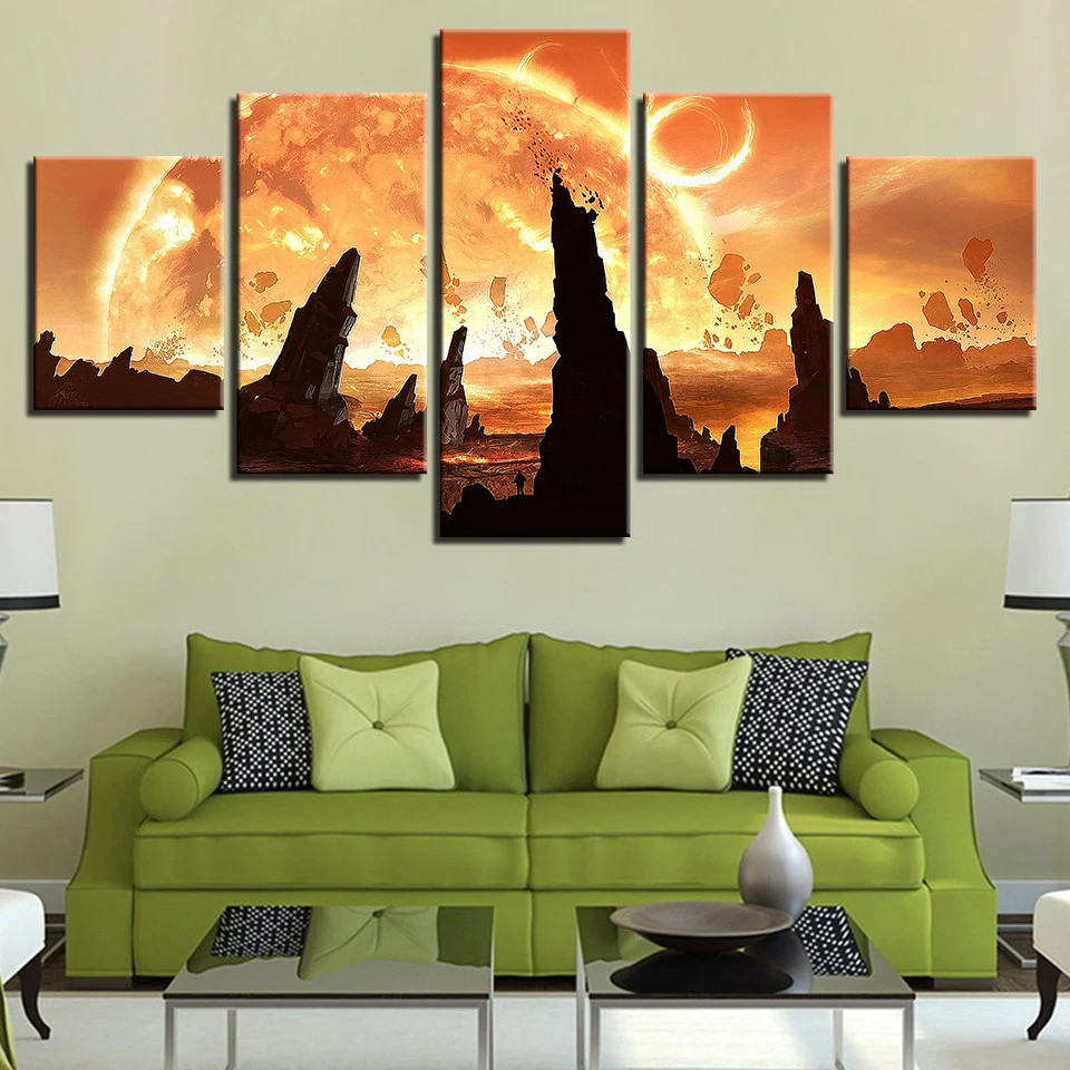 Spaceman Earth Jupiter Venus Sun Moon Universe 5 Piece Wall Pictures For Living Room color Painting Art Home Decor Abstract 68 | Дом и сад
