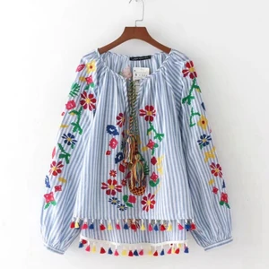 Новинка 2020, Женская винтажная модная Тяжелая красочная вышивка, Женские рубашки в стиле ретро с вышивкой и кисточками