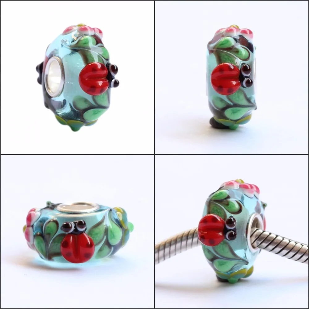 925 стерлингового серебра ручной работы животное Шарм из муранского стекла бусины