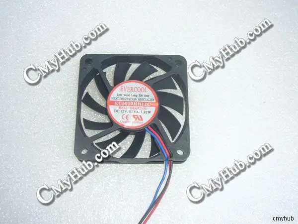 Подлинный для EVERCOOL EC6010HH12C DC12V 0.16A 3-контактный 3-проводной 6010 60X60X10MM охлаждающий