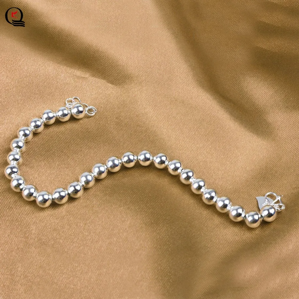 Fashion Silver Plated Round Beads Chain Bracelets For Women Engagement Wedding Gifts Jewelry Hand Supply Wholesale | Украшения и