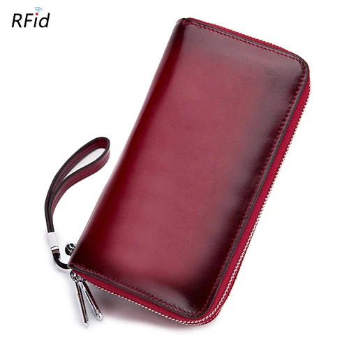 Wine Red COMFORSKIN Премиум коровья кожа мульти-карта бит женские кошельки RFID Защита большой емкости двойной отсек на молнии кошельки - Цвет: Wine Red
