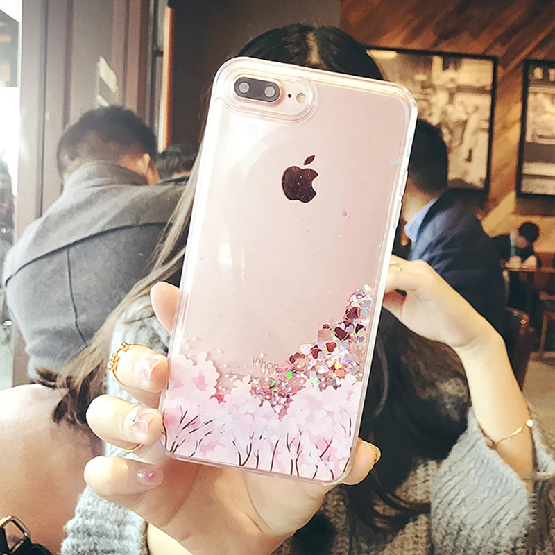 Динамический чехол с жидкими блестками для iPhone 8 7 6 6S Plus свежими цветами тюльпанов