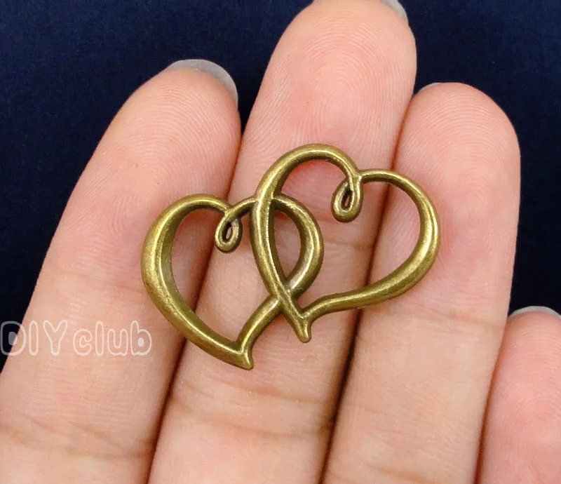 

30pcs-Antique под бронзу двойная подвеска в форме сердца 31x19mm