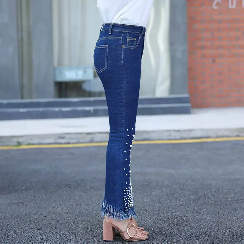 Весенне-летние джинсы с вышивкой и высокой талией женские большого размера