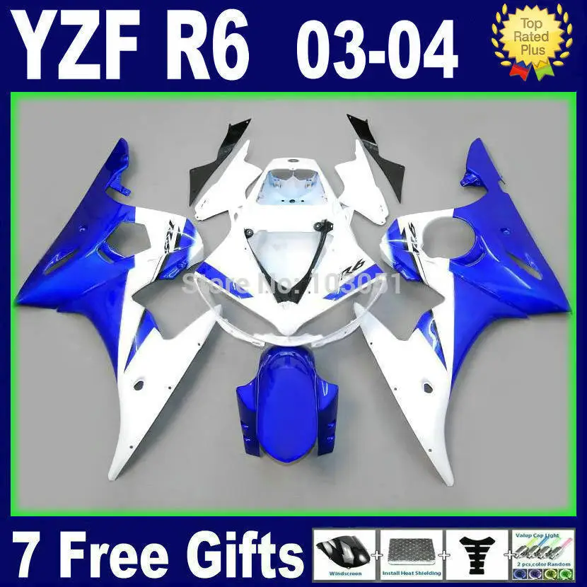 

Комплект обтекателей для мотоцикла на заказ для Yamaha YZF R6 2003 2004 R YZF R6 03 04 05 пластмассовые синие белые комплекты обтекателей для ремонта кузова