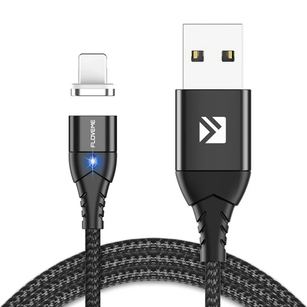 FLOVEME быстрое зарядное устройство с магнитом USB кабель для iPhone Micro usb type C кабель 3A Магнитный USB светодиодный провод для samsung Xiaomi