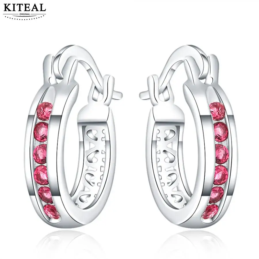 KITEAL Серебряный декор Блестящий цветной горный хрусталь 925 ювелирные изделия женские серьги круглый цвет Красочные камни U петля маленькие серьги-кольца MLE303 - Окраска металла: K2
