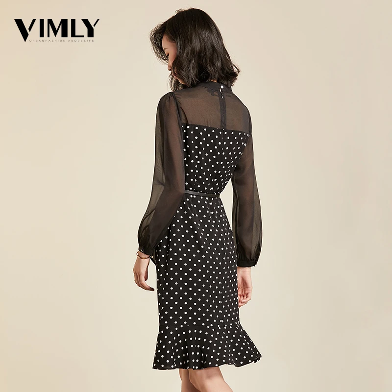 Женское винтажное платье Vimly черное Сетчатое в горошек для офиса на весну и осень