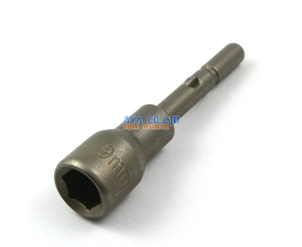 10 Pieces 9mm Hex Socket Nut Setter Driver Bit S2 Steel 6mm Round Shaft 65mm Long