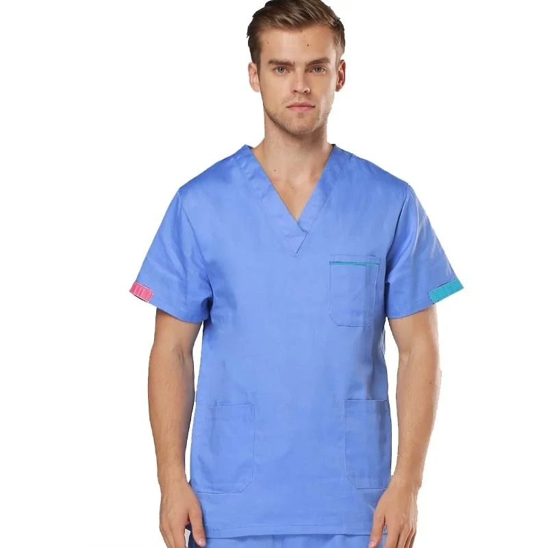 Мужская медицинская Униформа скрабы набор цветная блокировка дизайн