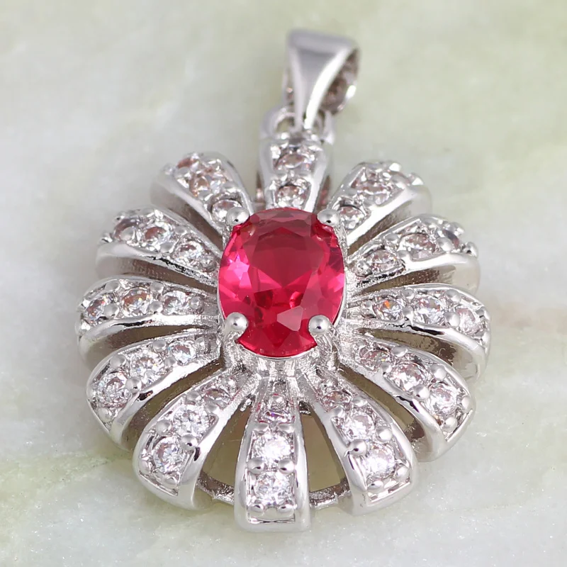 

Pendants Red Cubic Zirconia Silver Color Jewelry Necklaces Pendants Fashion Jewelry For Womens AP281