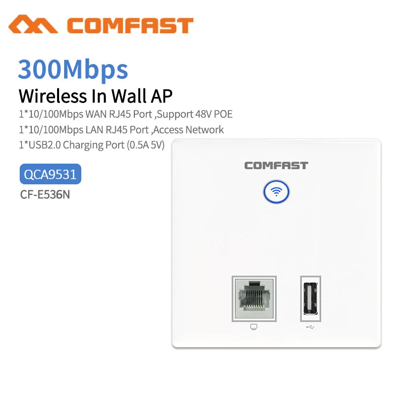 

Comfast CF-E536N Wireless Access Point,300Mbps Indoor Wall WiFi AP, RJ45+ USB Client wall AP, IEEE 802.11n/g/b PoE,PPTP, L2TP
