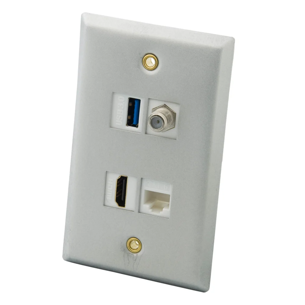 Односекционная цельная алюминиевая металлическая 4 порта HDMI USB CAT6 RJ45 F головка RG6