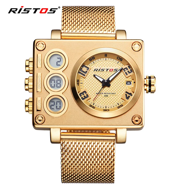 RISTOS мужские модные наручные часы Relojes Masculino Топ многофункциональный хронограф