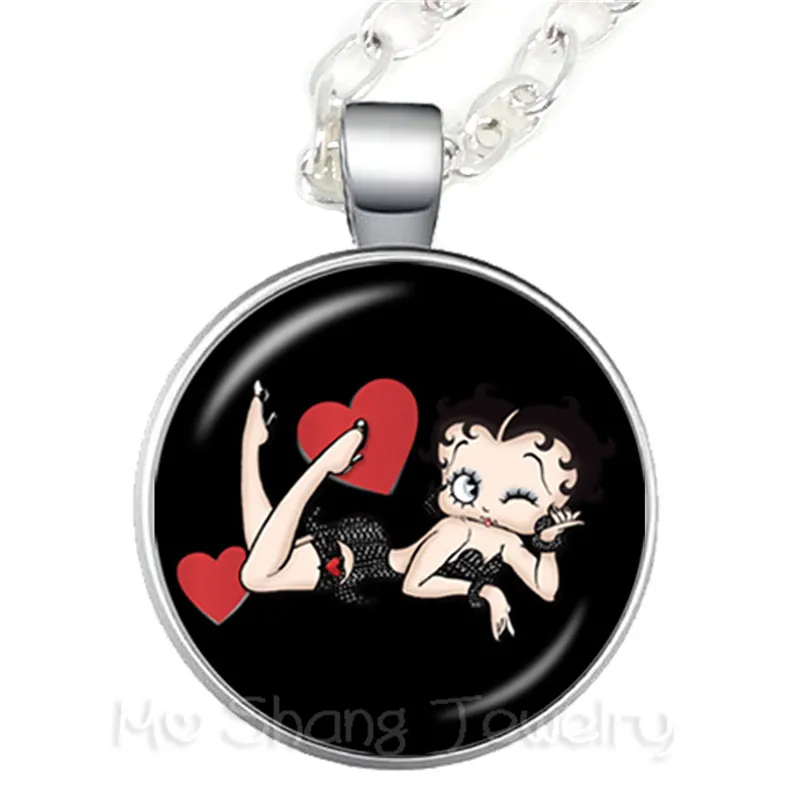 4 1 шт. 25 мм круглый стеклянный кабошон ручной работы Betty Boop Ожерелье для друзей стеклянный кулон ювелирные изделия для женщин девочек лучший подарок - Окраска металла: 4