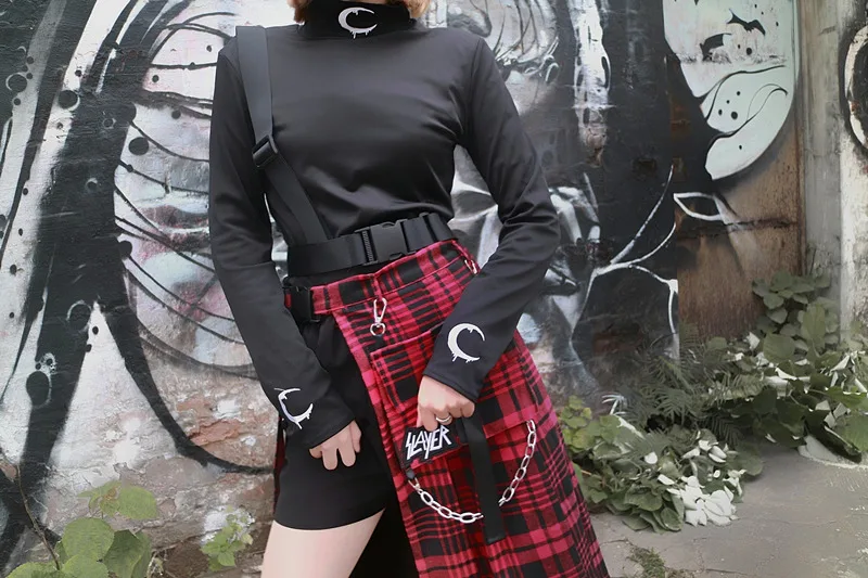 Винтажная красная клетчатая юбка в стиле панк Харадзюку Модные свободные