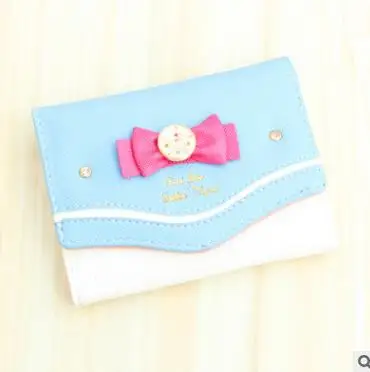 short blue white Япония Сейлор Мун из искусственной кожи Длинный кошелек для женщин на молнии Держатель для карт кошелек сумочка бантик клатч Famale Carteira Feminina - Цвет: short blue white