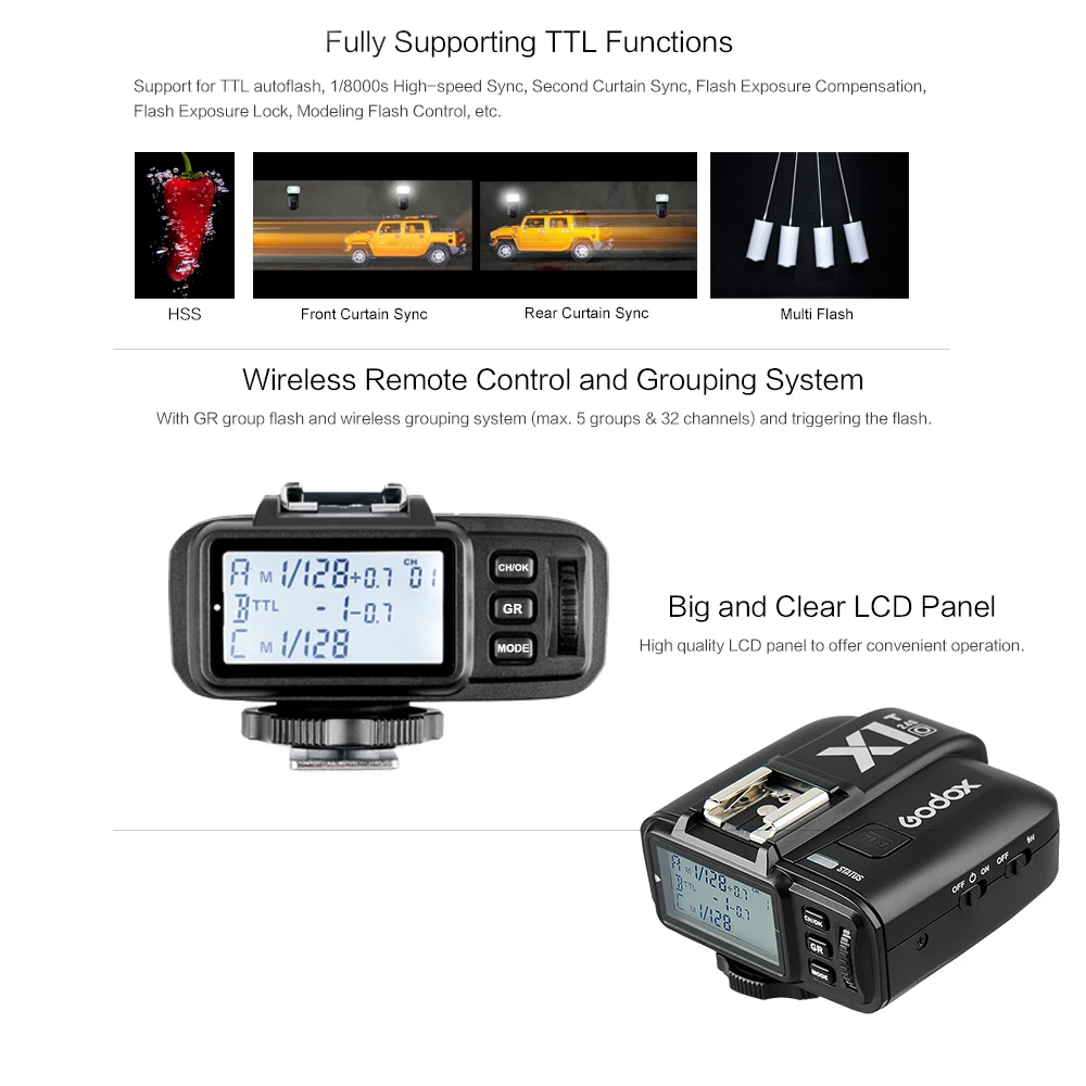 GODOX X1T-O TTL стробоскопа 1/8000s HSS 32 Каналы 2 4G Беспроводной ЖК-дисплей трансмиттер