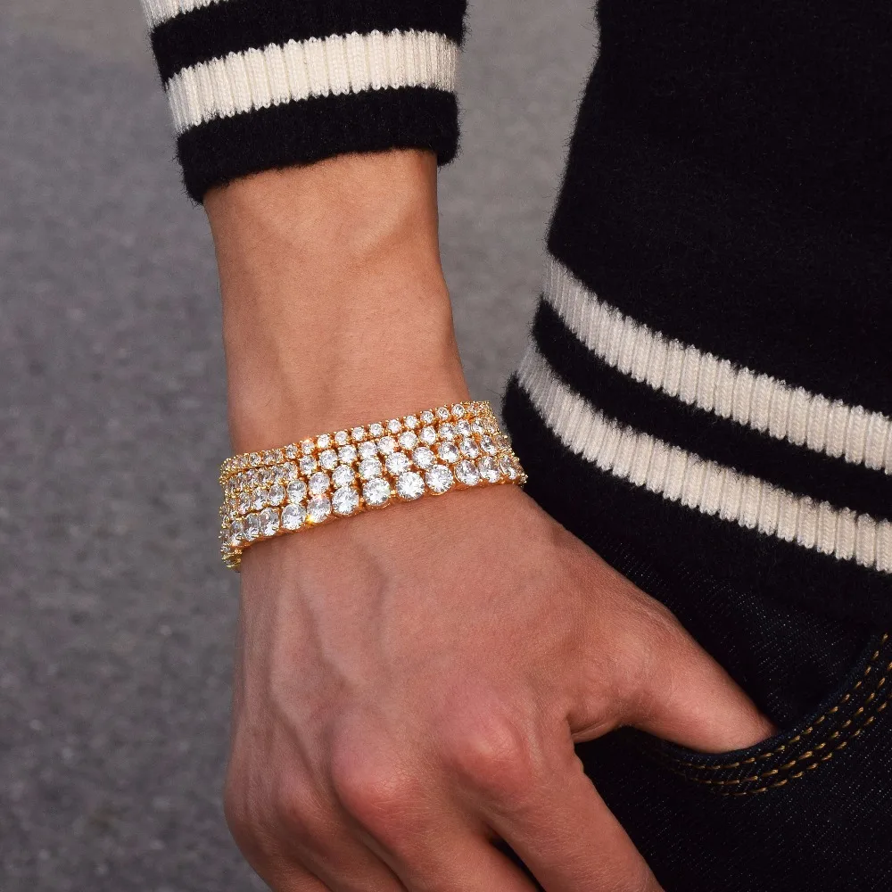 Iced Zircon Теннисный браслет-цепочка мужские хип-хоп ювелирные изделия медный материал золотой серебряный розовый цвет коробка застежка CZ браслет звено 18,5 см