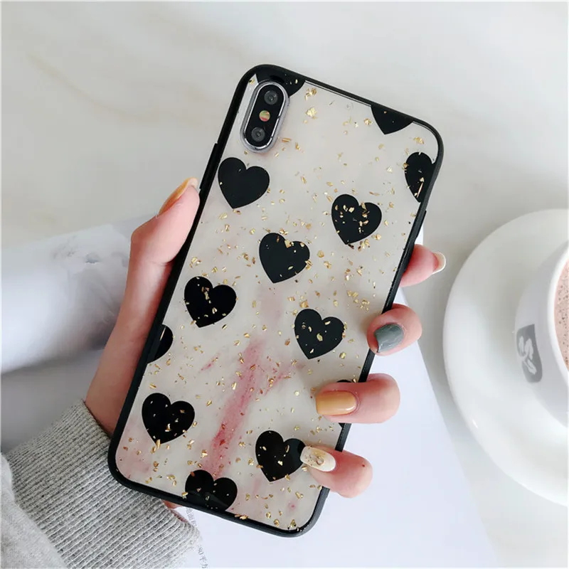 ROHDEA Cute Heart Glitter Case for iphoneXS max XR Love All-inclusive Cover iphone6 6plus 7 7plus 8 plus Black Side |