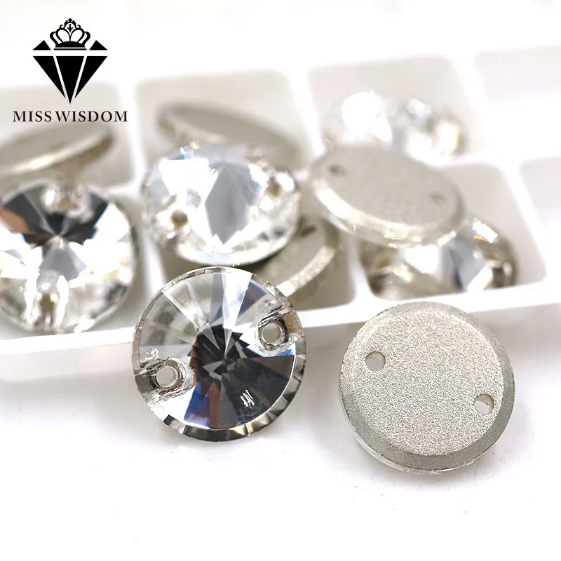 

8mm/10mm/12mm/14mm/16mm/18mm high quality flatback glass double hole sew on rhinestones Round shape Clear white diy accessories