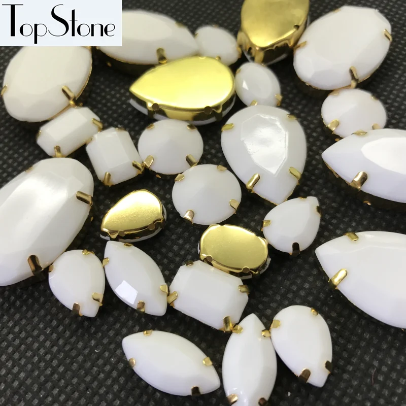 20шт Меловые белые акриловые красивые камни с золотой закрепкой слезы Navette Rivoli