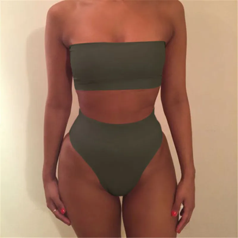 Vgowater 2018 Sexy Women Bikini Set Off Shoulder Solid Bandage Push Up Padded Swimwear Swimsuit Beachwear |