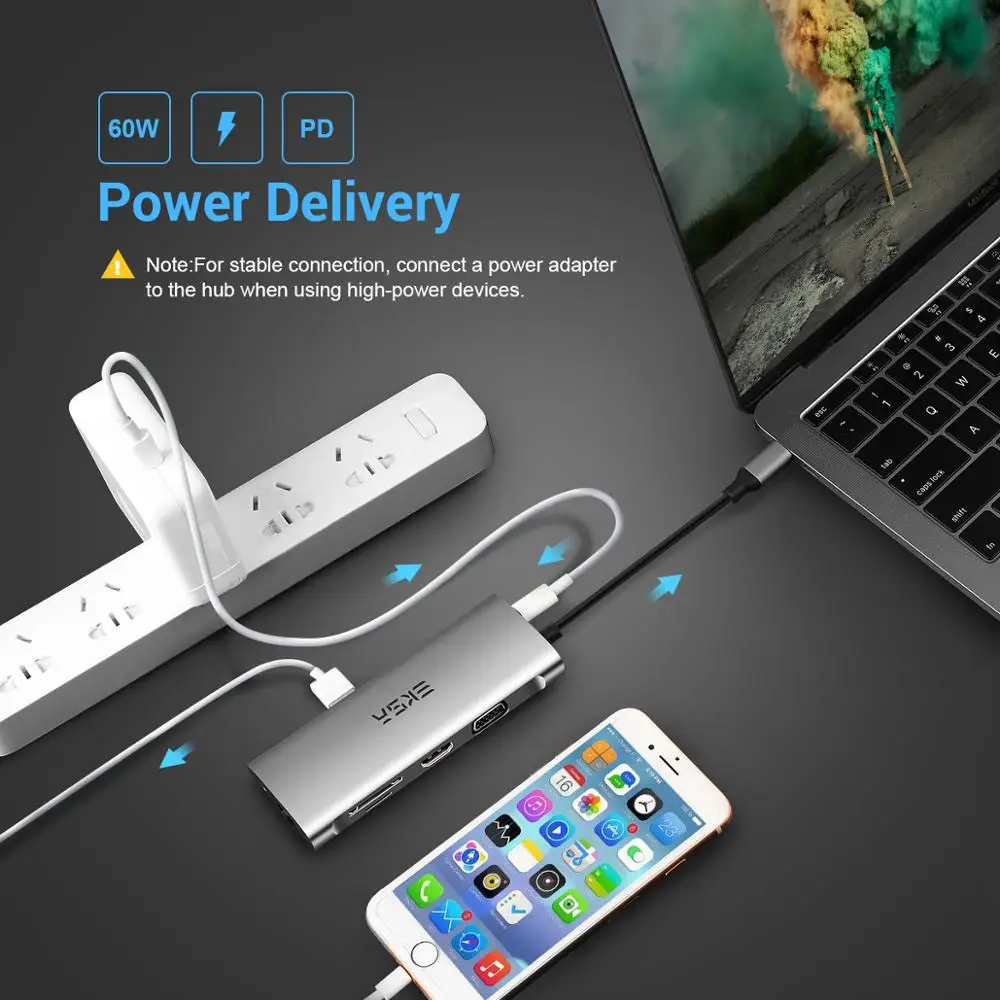 EKSA USB-концентратор C HUB на USB 3 0 2 RJ45 VGA HDMI адаптер Dock для MacBook Pro Huawei Samsung USB-C Type