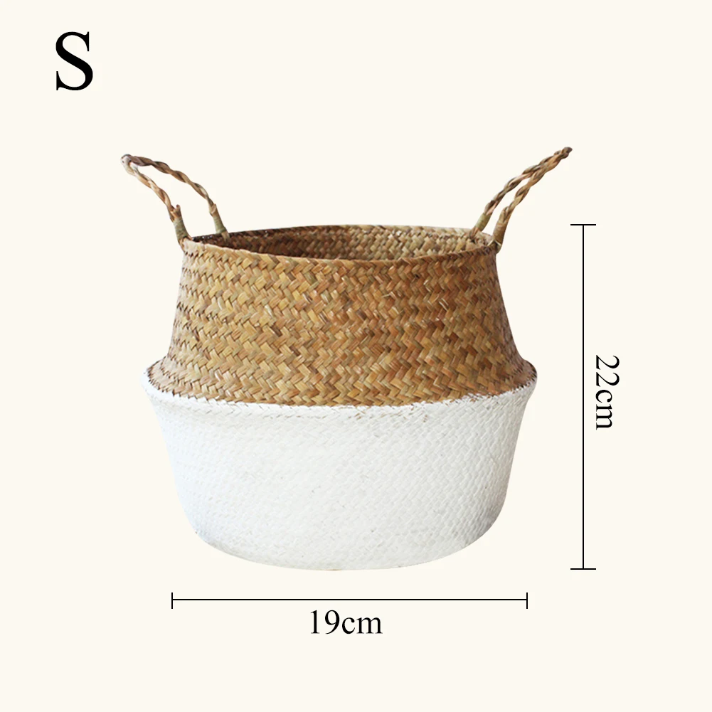Storage Basket Rattan Straw Basket Wicker Seagrasss Folding Flower Pot Flower Vase Home Storage Basket Pot Planter Organization