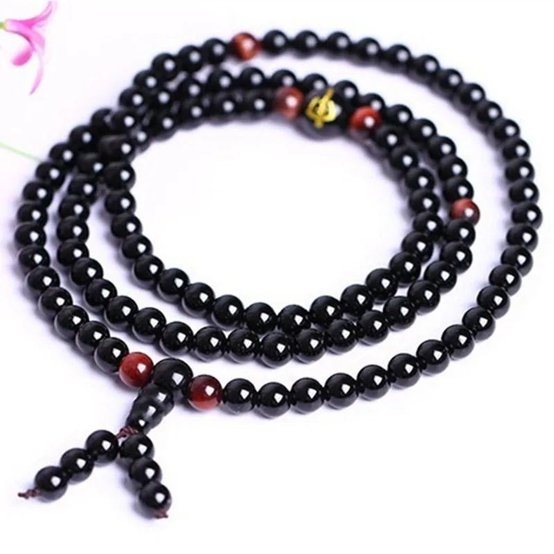 Прямая поставка бусины 6 мм 108 Будды из натурального черного обсидиана подвески