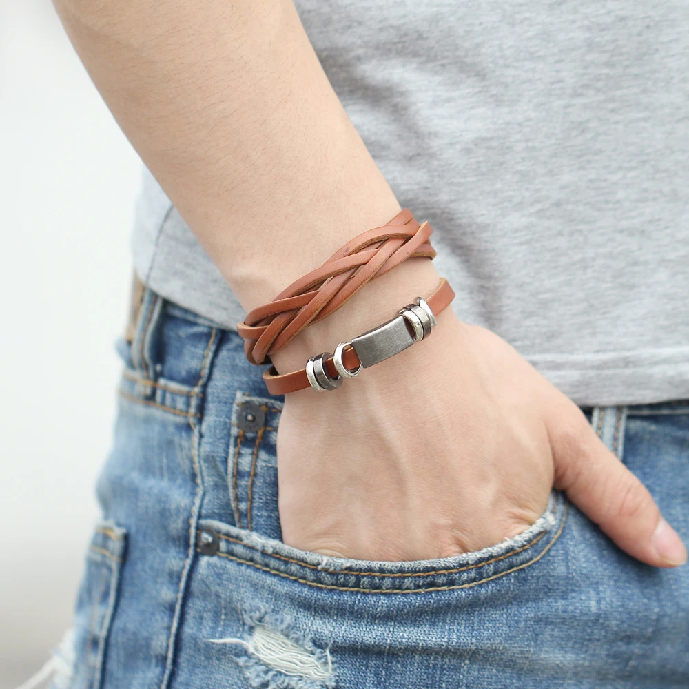 Мужской кожаный браслет IF ME модные витые браслеты в стиле панк черного