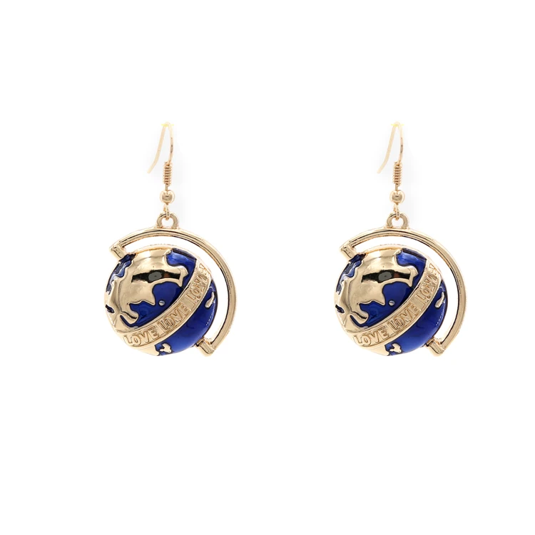 Серьги капельки Blue Planet Universe Globe Earth простые серьги с золотой эмалью подвеской Love