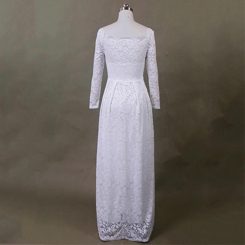 2019 Autumn Winter New Women's Brand White Lace Dresses Sexy Off Shoulder Vestido De Festa Tunic Slim Evening Party Long Dress | Женская