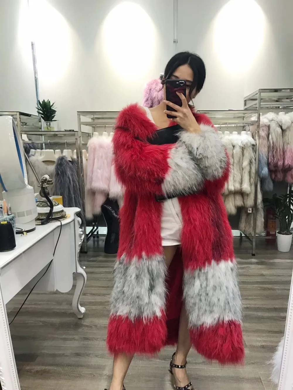 SQXR мех настоящий Енот собака пальто вязаное меховое пальто Женская куртка из натурального меха