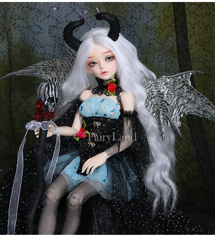 Миниатюрная кукла РИА BJD, модель 1/4 года, волшебная колдунья на Хэллоуин, опция для полного набора, рога для персонала, крылья для девочек, игрушки из смолы, Fairyland