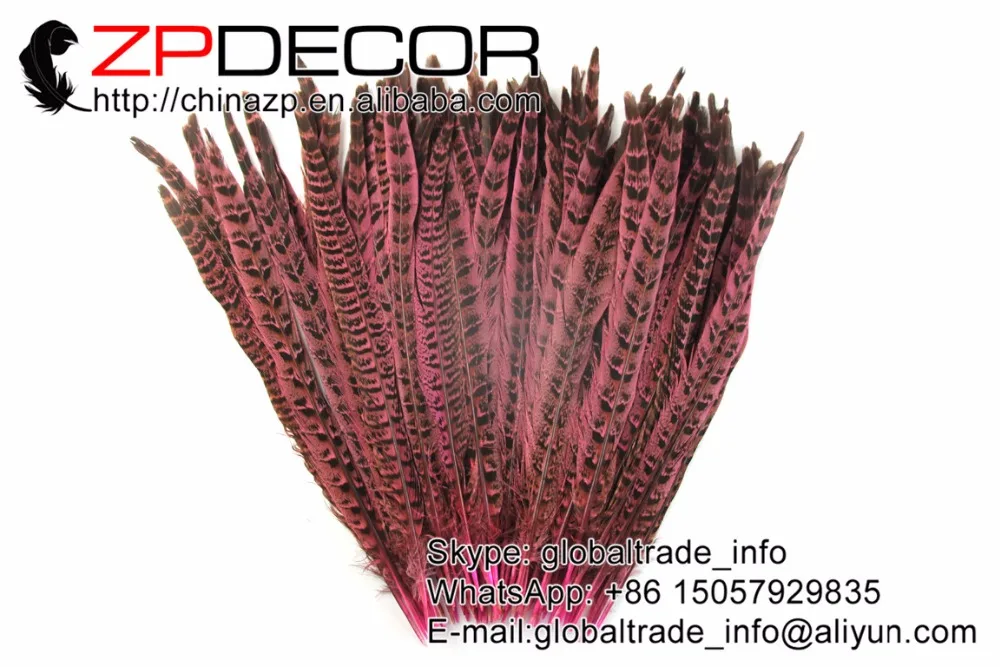 

ZPDECOR 100 pieces/lot 30-35cm(12-14inch) Directly Dyed Pink Ringneck Pheasant Tail Feathers for Carnival Costume Decoration