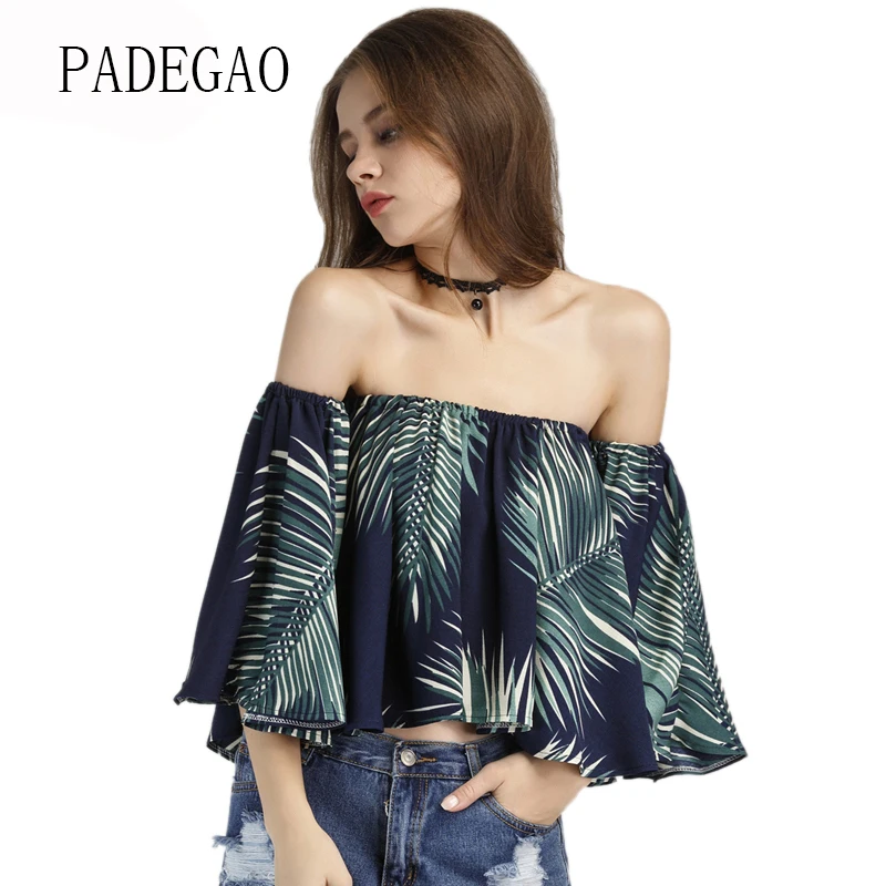 2017 блузки с открытыми плечами бохо Повседневная рубашка рукавом 3/4 и