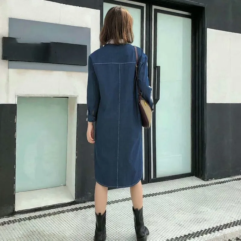 TWOTWINSTYLE клетчатое пальто женское свободное двубортное с рукавом три четверти лоскутное джинсовое Женское пальто Осенняя мода Новинка