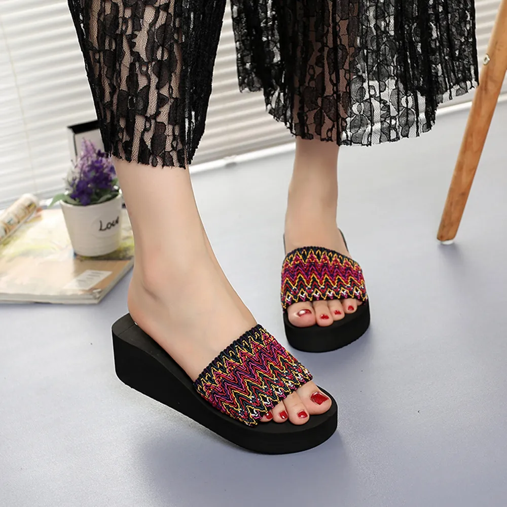 

Women Slippers National Style Bath Shoes Indoor Outdoor sapato feminino Flip-flops Beach Shoes Female Fashion Slippers A6