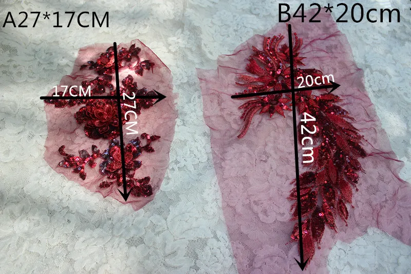 (4 шт./лот) Бесплатная доставка Пришивные винно Красные Аппликации из кружева с