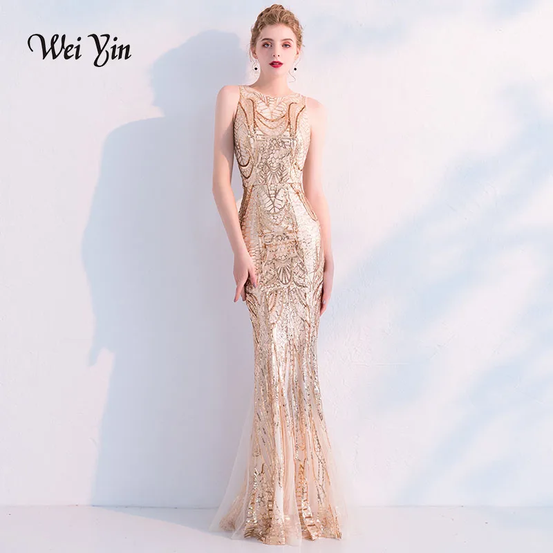 Вечернее платье weiyin de Soiree новое модное Золотое Элегантное длинное вечернее без