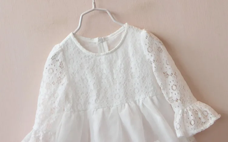 Детская одежда 2017 весеннее платье принцессы кружевное газовое белое детское с