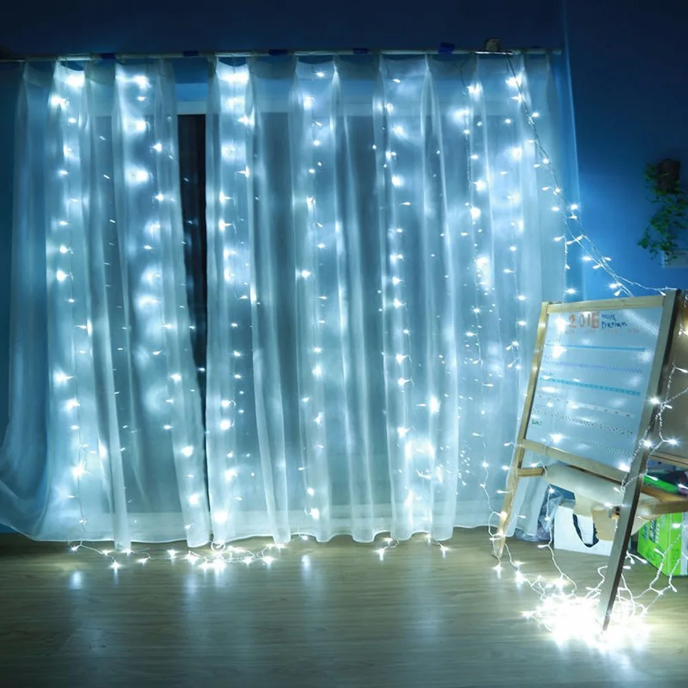 LED Шторы сосулька 600LED теплый белый Рождество Строка сказочных огней для свадьбы