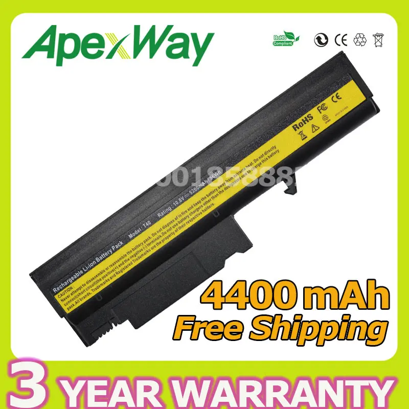 Apexway Аккумулятор для ноутбука IBM ThinkPad T40 T40P T41 T41P T42 T42P R50 R50E R50P R51 R52 08K8194 92P1010 92P1011 92P1058 - Фото №1