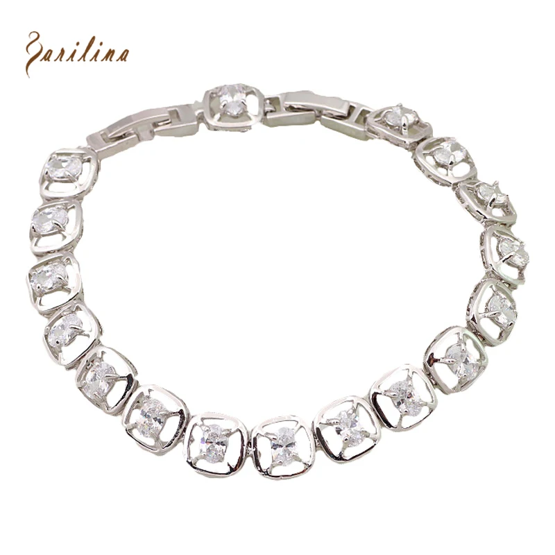 

Fashion Bracelets For Female 2021 Charm Bracelets & Bangles Oval White Cubic Zirconia Silver Color Bracelet 20cm 7.87 Inch B389
